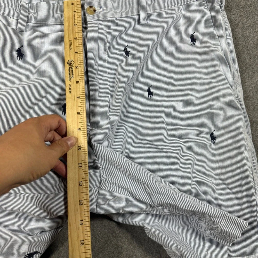 Polo Ralph Lauren Shorts Mens 38 Blue Seersucker Striped All Over Pony Logo